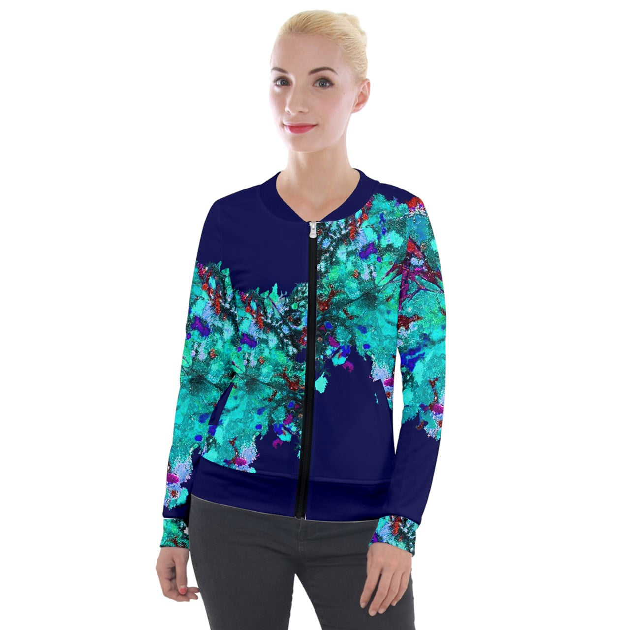 Chaqueta con cremallera FLOR AZUL.