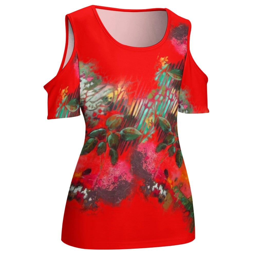 Camiseta hombros descubiertos JARDIN ROJO